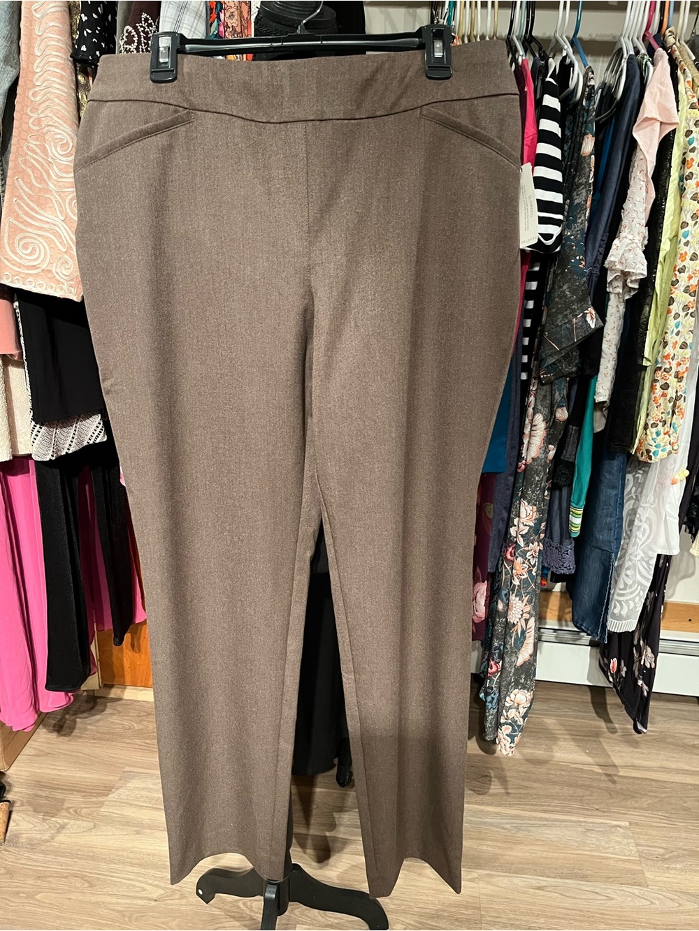 Talbots Womens Straight-Leg Pull-On Trousers in Brown